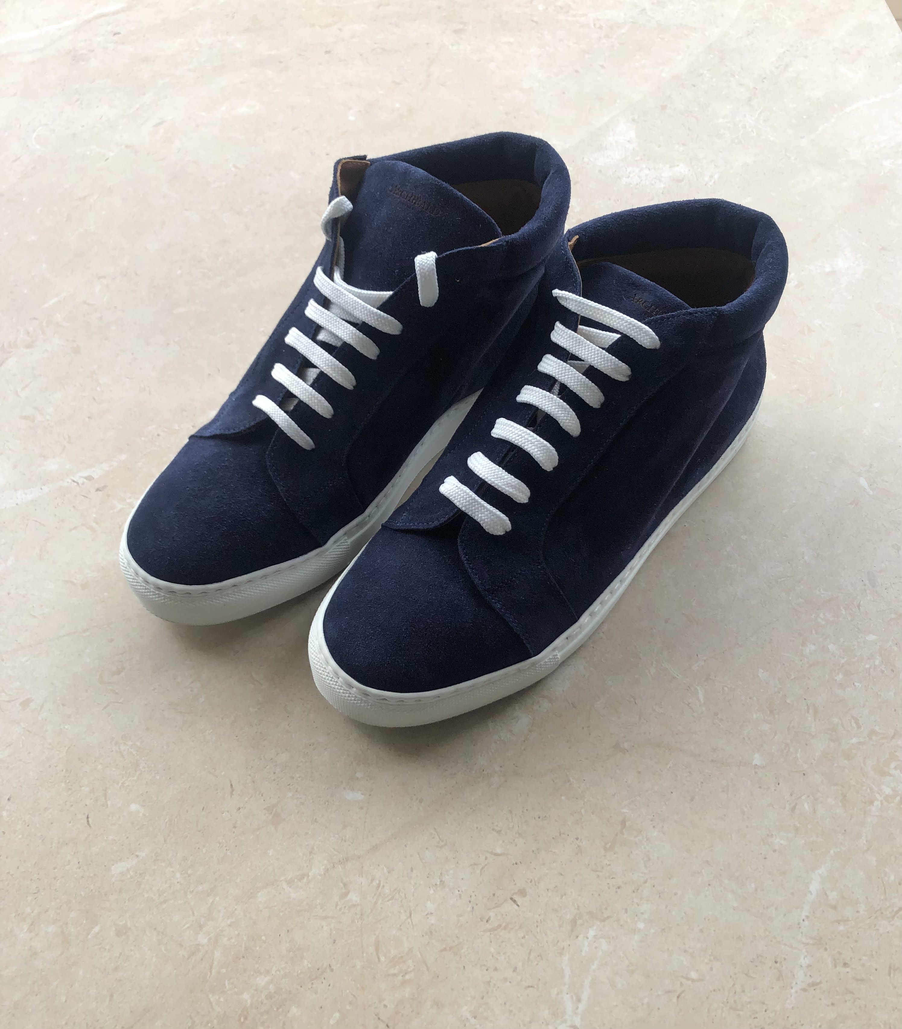 Ghirlandina v4 High Top Leather Sneakers - Navy Blue Suede, White Sole - Size 40